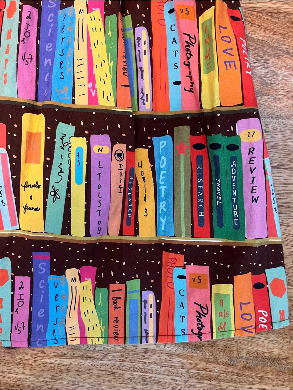 Modcloth Multicolor Bookprint A-Line Skirt with Brown Shelves - Picture 4 of 7